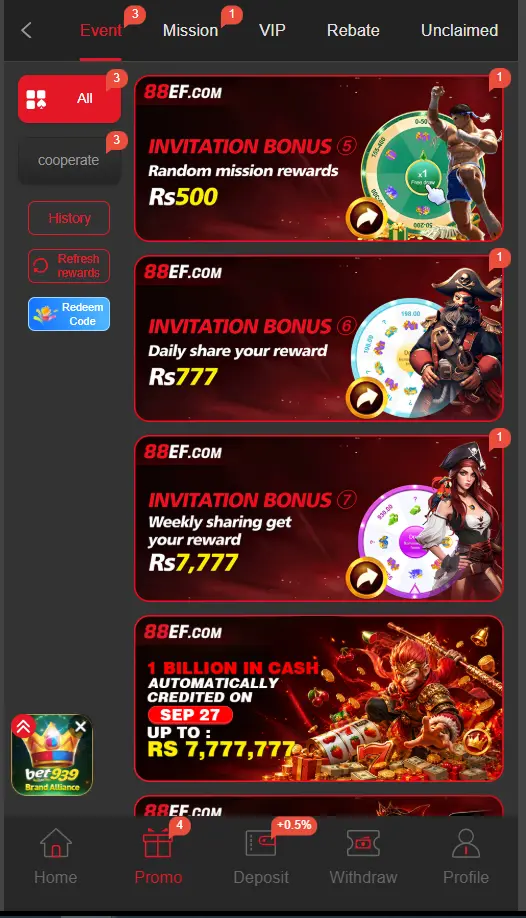 88EF Game rewards and bonus