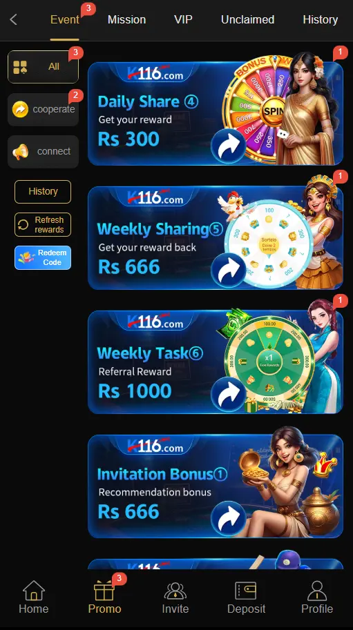 K116 Game Rewards and Bonus 