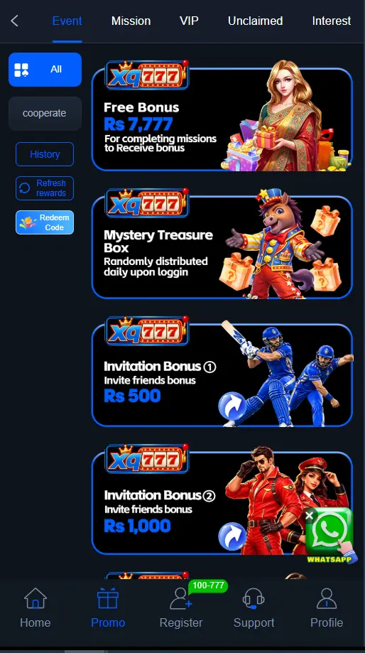 XQ777 Game APK rewards and bonus